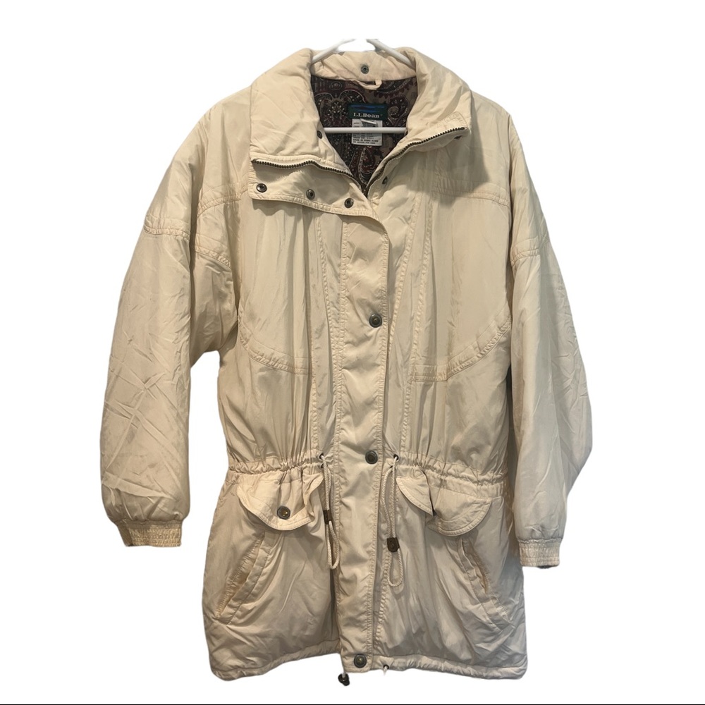 Vintage LL Bean Parka Womens Coat Size M Ivory Puffer Jacket 1980s Mountain Tag